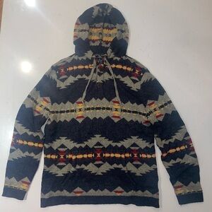 Southwestern Pattern Pullover Hoodie in Navy, Gray & Red